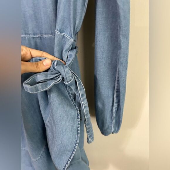 Express Denim Wrap Long Sleeves Dress - Picture 3 of 9